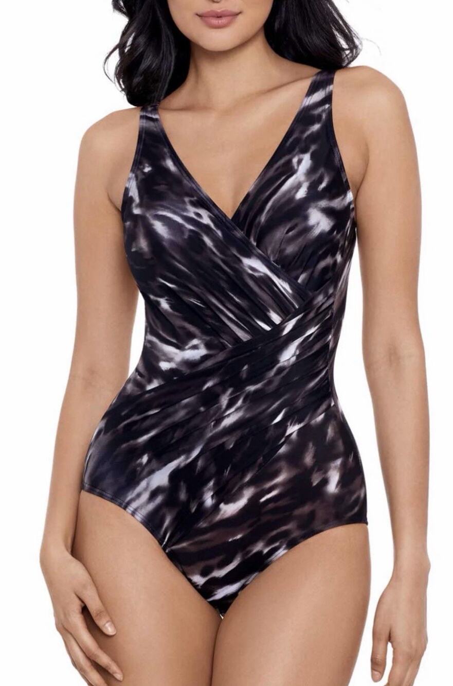 NWT Miraclesuit Oceanus One Piece Swimsuit •18 DDD• Tempest Black Brown $188